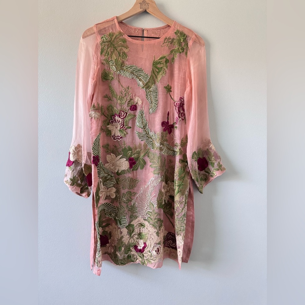 Pink and Green Sheath Dress with Bell Sleeves for Wedding Guest